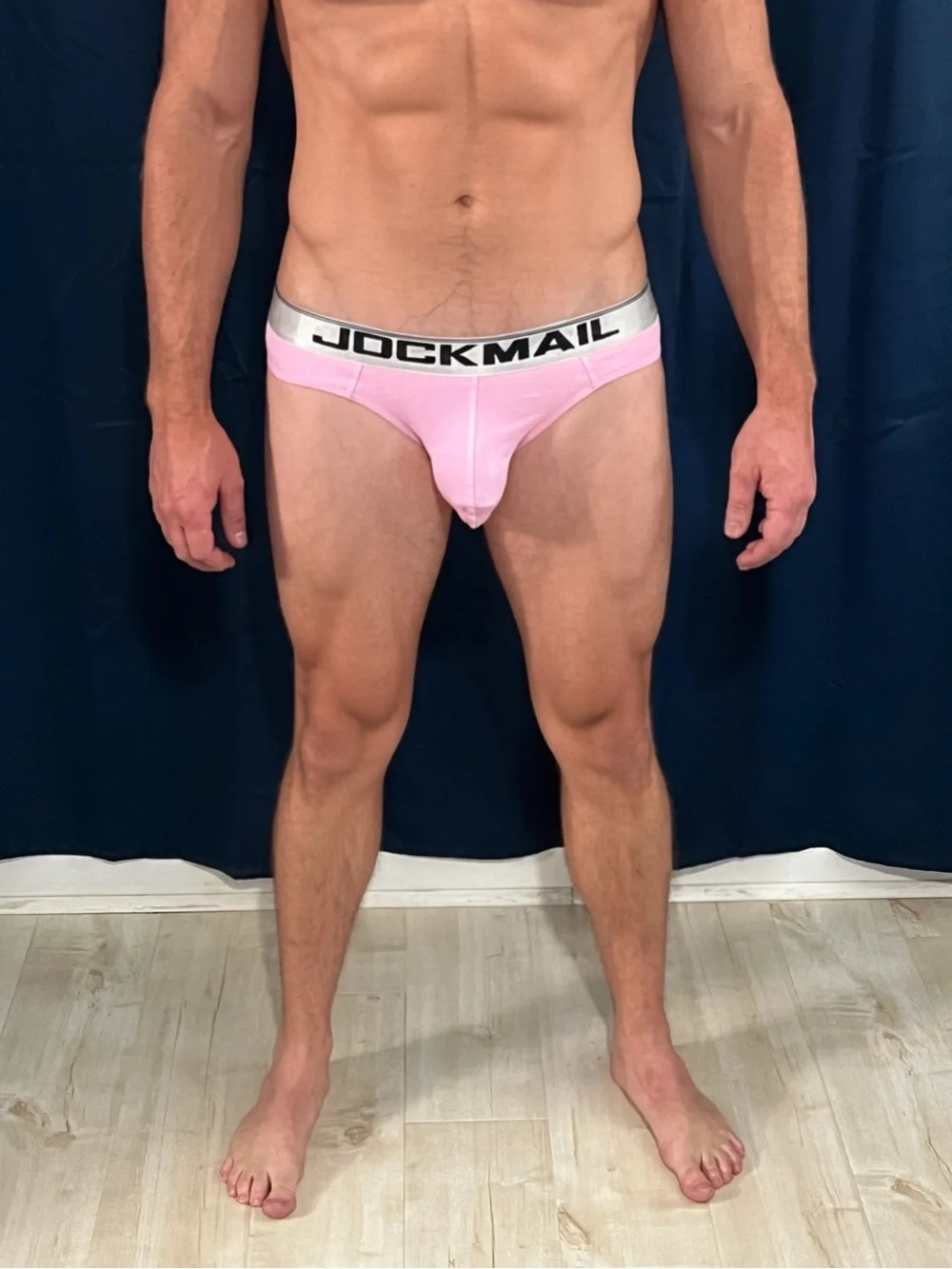Jockmail Men's Pink Low-Rise Thong  with Silver Logo Waistband XL